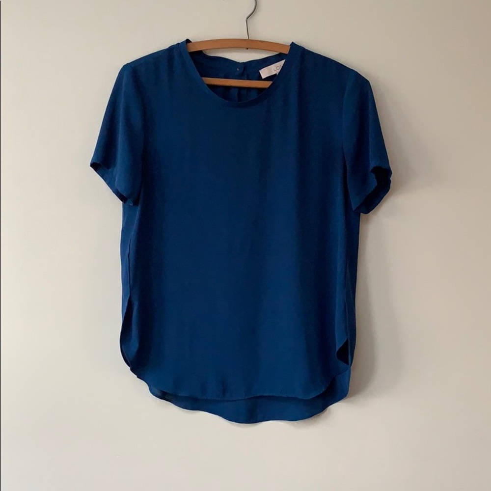 Tulip Hemmed Indigo Short Sleeved Blouse